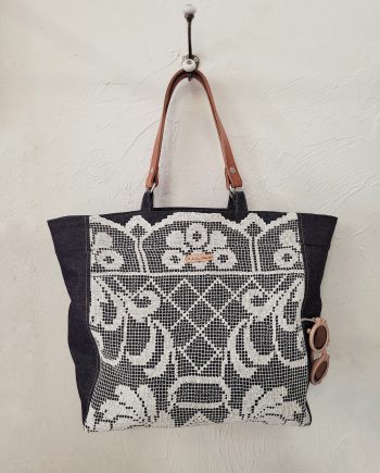 Cabas jeans - anses cuir naturel