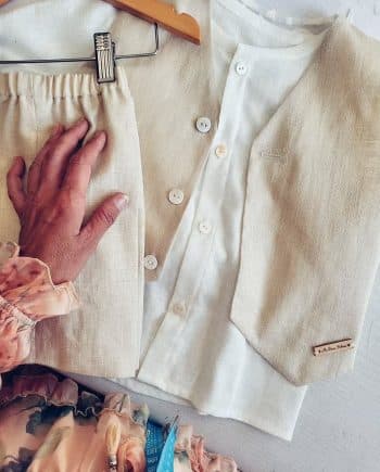 Cérémonie Bohème garçon - Short en lin beige sable