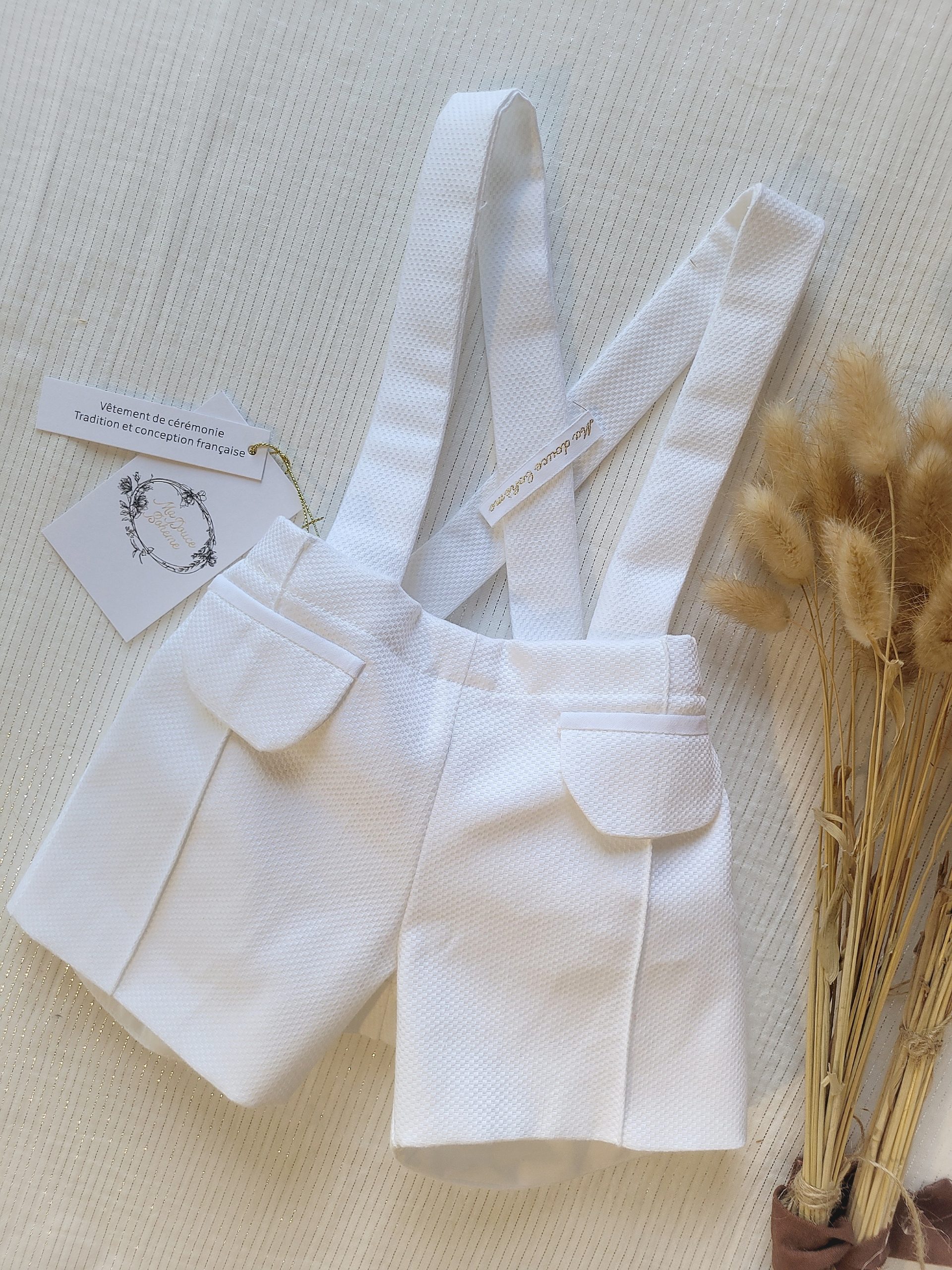 Cérémonie garçon - short BLANC en piqué de coton.