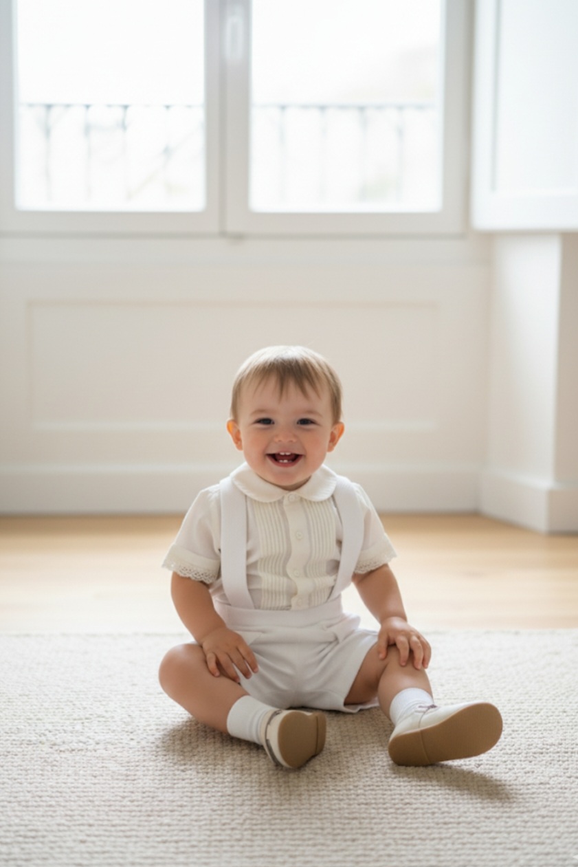 Cérémonie garçon - short BLANC en piqué de coton.