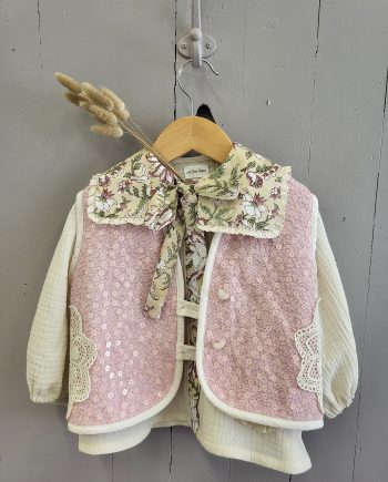 Gilet sans manche laine  - " sequin rose"