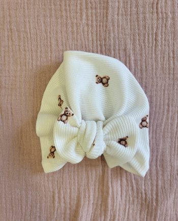 Bonnet turban coton -  petit ours brun